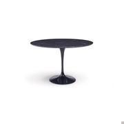 Table Saarinen avec plateau rond en marbre noir Marquinia et base centrale à l'aspect fluide et sinueux