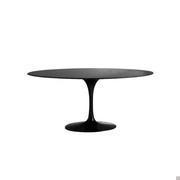 Table elliptique Saarinen avec structure en aluminium laqué brillant noir et plateau en mélaminé liquide mat noir