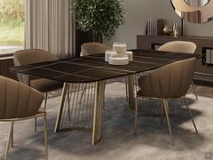 CombSalon assorti avec table, buffet Window et miroir Rising : les cadres et le miroir sont dans la teinte bronze, tandis que la céramique sahara noir mat du plateau du tonneau est reprise sur les inserts du buffet.