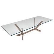 Table Planer de Cattelan avec plateau rectangulaire en verre cristal et structure en bronze brossé