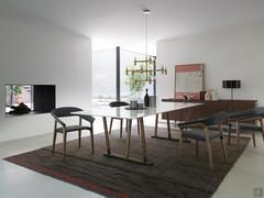 Table en marbre et bois Pipe avec pieds en frêne massif et plateau en marbre blanc Carrara