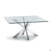 Table Spyder avec plateau en verre cristal et structure en acier