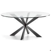 Table ronde en verre cristal Spyder avec base en bois