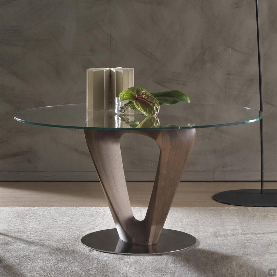 Table en verre avec pied en bois Loris