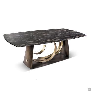 Table en bronze avec plateau en marbre ou bois décoré Rodin de Cantori