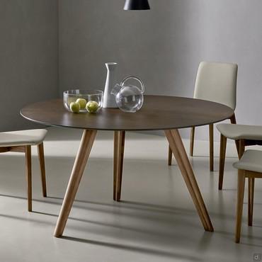 Table à manger ronde scandinave avec plateau en céramique ou bois Santiago