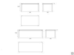 Dimensions spécifiques de la table Sven en deux modèles - largeur 180 cm et 235 cm