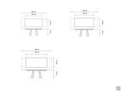 Table salle à manger extensible design Torii - schéma dimensionnel des plateaux à rallonges