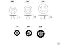 Table avec base en fer Torii - Schémas et Dimensions des plateaux ronds - Schémas et Dimensions des inserts pivotant en céramique 