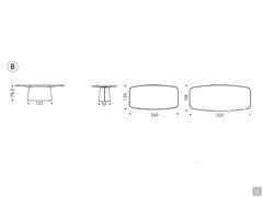 B) Table Napoleon de Cattelan dans la version avec plateau en céramique et bord inférieur arrondi et peint - Schéma dimensionnel