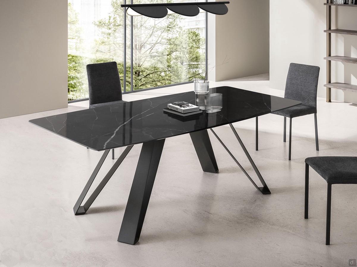 Table de salle à manger Jacob Barrel - modèle fixe 200 x 100 cm en Laminam Calacatta Black polished stone