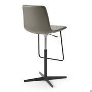 Vu postérieur  du tabouret raffiné matelassé avec surpiquage en losange avec base pivotante Will. Revêtement en cuir et base en aluminium brossé et verni Anthracite.