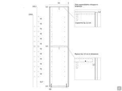 Schema delle forature interne sulla struttura profonda 59 cm dell'armadio in vetro Arctic Wide
