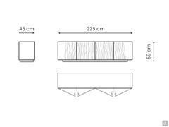 Credenza in legno effetto Corten Blush di Bonaldo - schema dimensionale con base a zoccolo