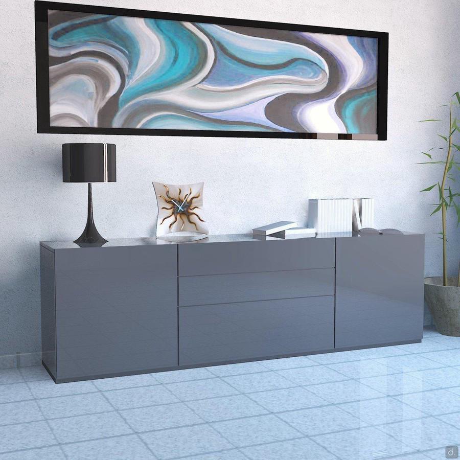 Credenza laccata in appoggio Plan con 2 ante battenti, 2 cassetti e 1 cestone