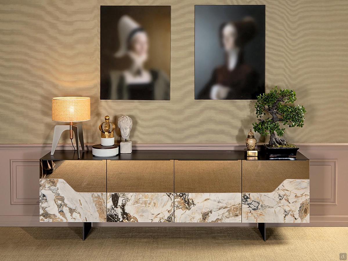 Credenza in gres porcellanato e vetro Canova - ante in gres porcellanato V089P Symphonie e vetro specchio bronzo