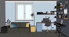 Progettazione 3D Soggiorno/Salotto - vista zone relax  e studio