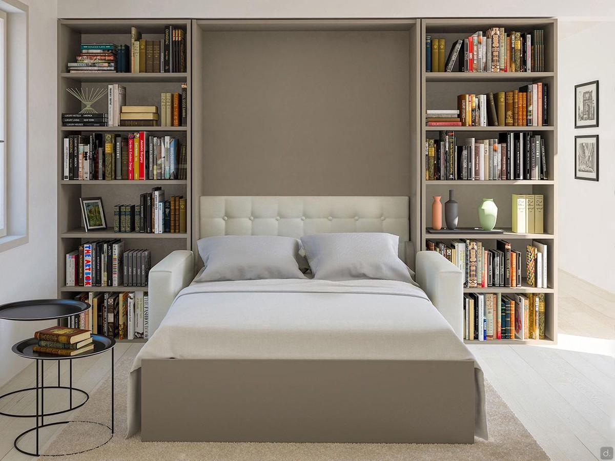 Libreria All-in per letto trasformabile, qui configurata come due colonne a giorno da affiancare al letto Blackjack