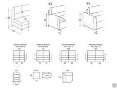 Modularità divani lineari, poltrona, pouf ed elemento angolare