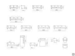 Schemi e dimensioni degli elementi del divano Lars