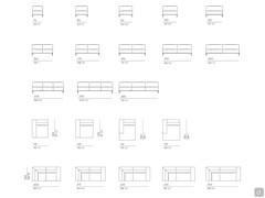 Elementi e modularità disponibili per il divano Richmond: centrali, dormeuse, chaise longue e angolari con bracciolo