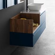 Composizione bagno in laccato sabbiato N8 Petrolio con elemento a giorno in legno 306 Noce Smoky