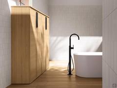 Colonna bagno con piedini in legno rovere con maniglia mod.702