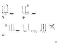 Lampada a sospensione a forma di farfalla stilizzata Velar di Cattelan - schema dimensionale: A) modello 58 cm B) modello cm 72 C) composizione dei due modelli