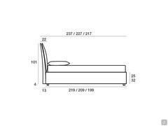 Letto imbottito con contenitore e testiera doppia Dustin - Schema dimensioni