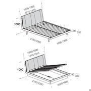 Schema dimensioni letto Maryland con testiera alta imbottita con e senza box contenitore (dimensioni espresse in millimetri)