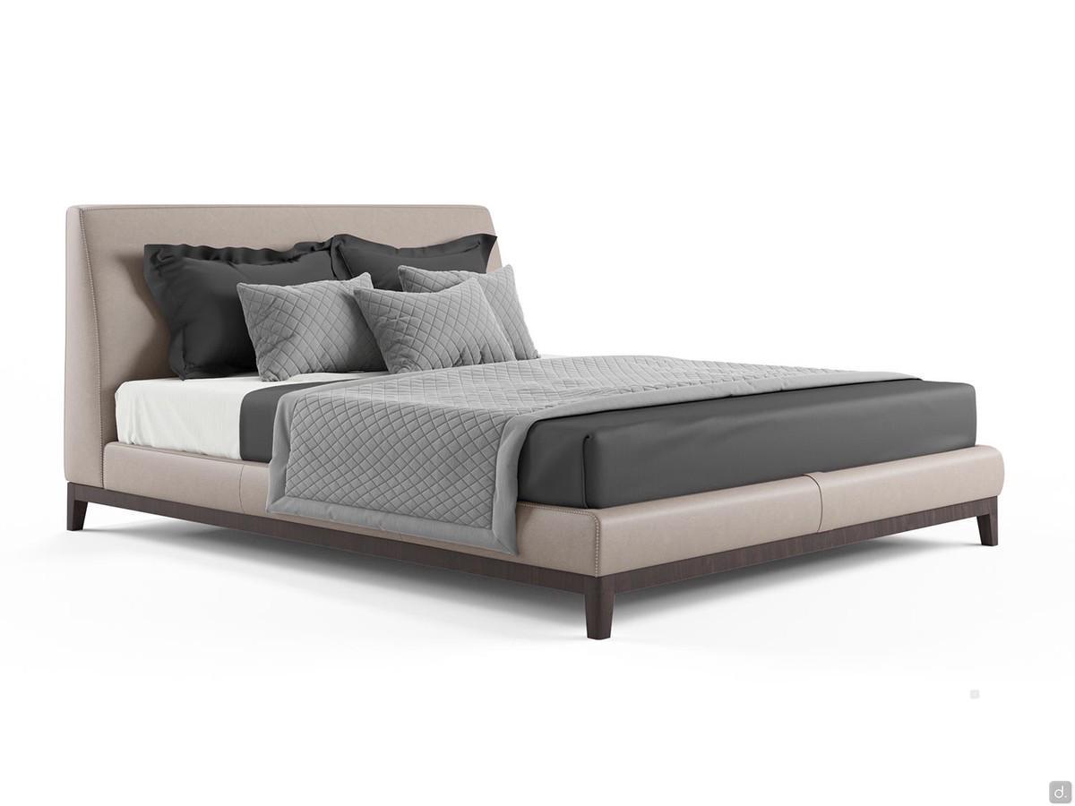 Letto matrimoniale Goya rivestito in pelle Seta con base in legno Grey Oak