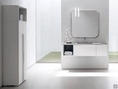 Mobile bagno sospeso con piano in gres N94 Atlantic, con colonna a due ante e vano a giorno