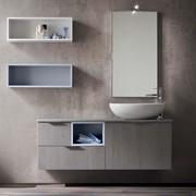 Mobile bagno sospeso N14 - Atlantic con cestone e cassetti in legno 811 rovere rusticato cemento (finitura non più disponibile) e vano a giorno laccato opaco D8 ice