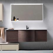 Base lavabo curva a 2 ante Atlantic in legno essenza 833 Rovere Cotto (proseguimento lavabo su base Atlantic anziché terminale curvo disponibile su richiesta)