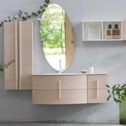 Mobile bagno curvo Atlantic in finitura legno essenza 836 Rovere Riso (proseguimento lavabo su base Atlantic anziché terminale curvo disponibile su richiesta)