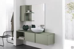 Arredo bagno con cestone e vano giorno N86 Atlantic laccato opaco su nobilitato 290 Cross - M1 Agave