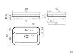 Schema e dimensioni specifiche del lavabo ad incasso soprapiano Nice 60