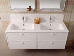 Mobile bagno sospeso da 140 cm N102 Frame - Doppio lavabo in Mineralguss