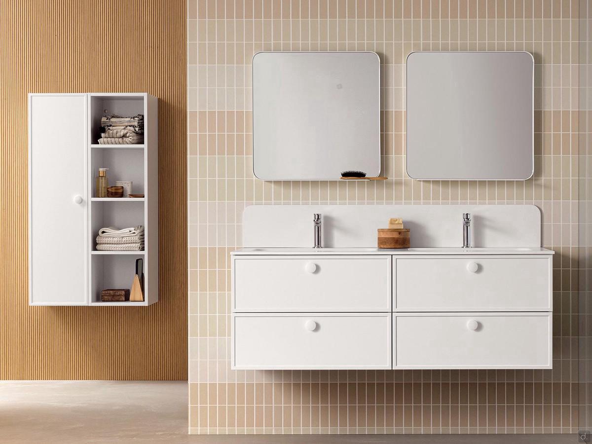 Mobile bagno sospeso da 140 cm N102 Frame, composizione con quattro cassetti, doppio lavabo e doppia specchiera