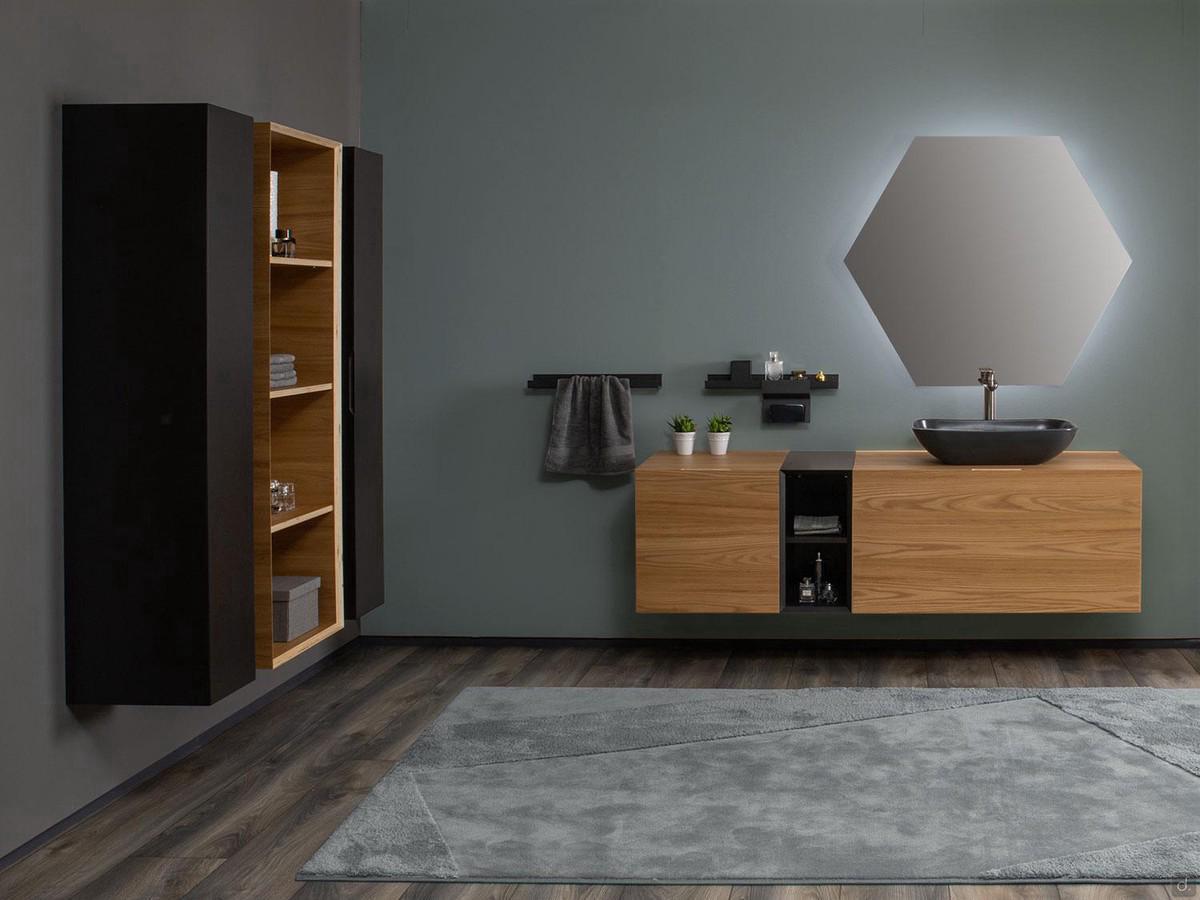 Mobile bagno su misura Prestige in legno impiallacciato Olmo e laccato opaco Antracite