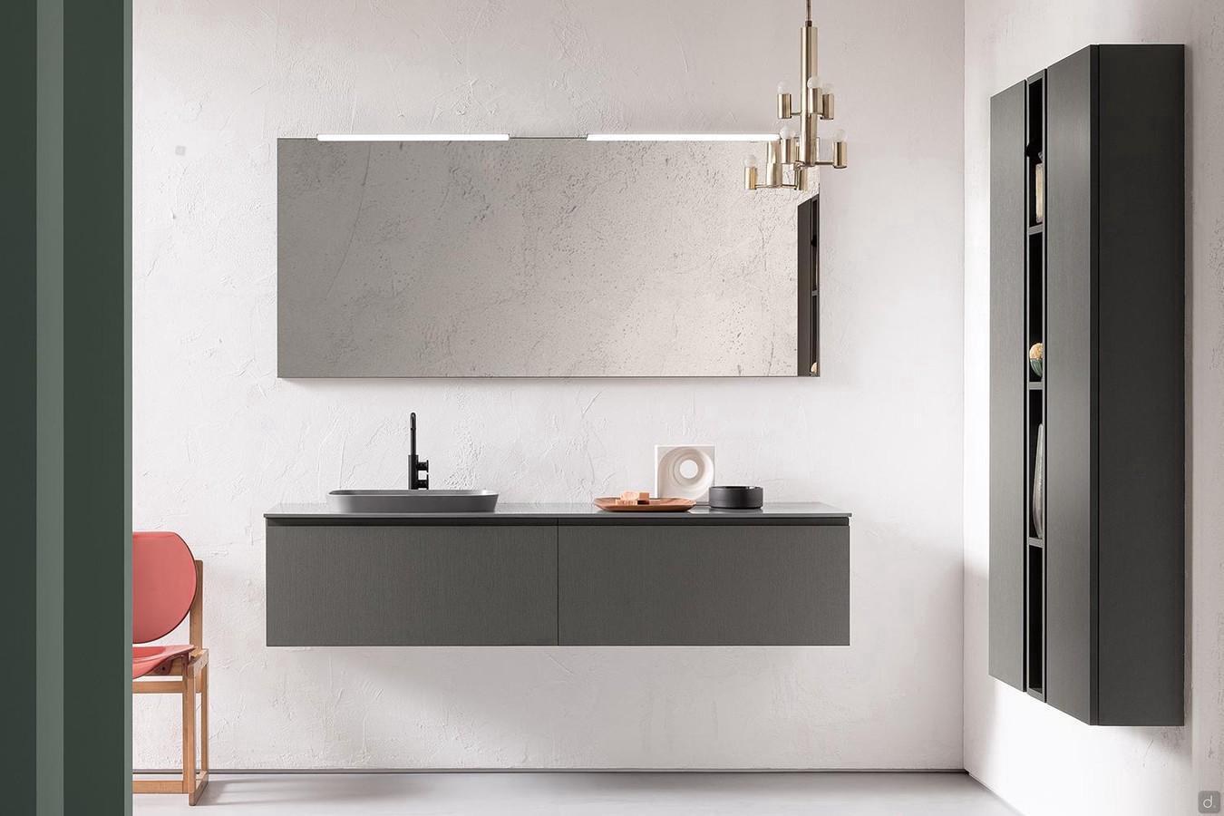 Arredo bagno con lavabo ad incasso N80 Atlantic completo di pensili, elemento a giorno, specchiera e faretti