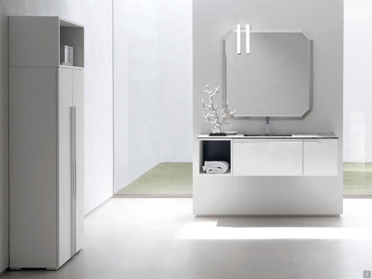 Mobile bagno sospeso con piano in gres N94 Atlantic, con colonna a due ante e vano a giorno