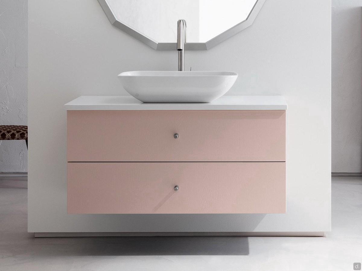 Arredo bagno con lavabo in appoggio Atlantic, nella versione laccata opaca a due cassetti h.25 cm (h. totale 50 cm)