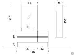 Schemi e dimensioni della composizione Atlantic N82, con lavabo tuttofuori in HPL e colonna pensile battente