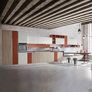 Cucina moderna bianca e legno Six 08