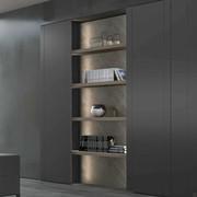 Parete libreria con boiserie e mensole Lounge in legno rovere vissuto Grigio