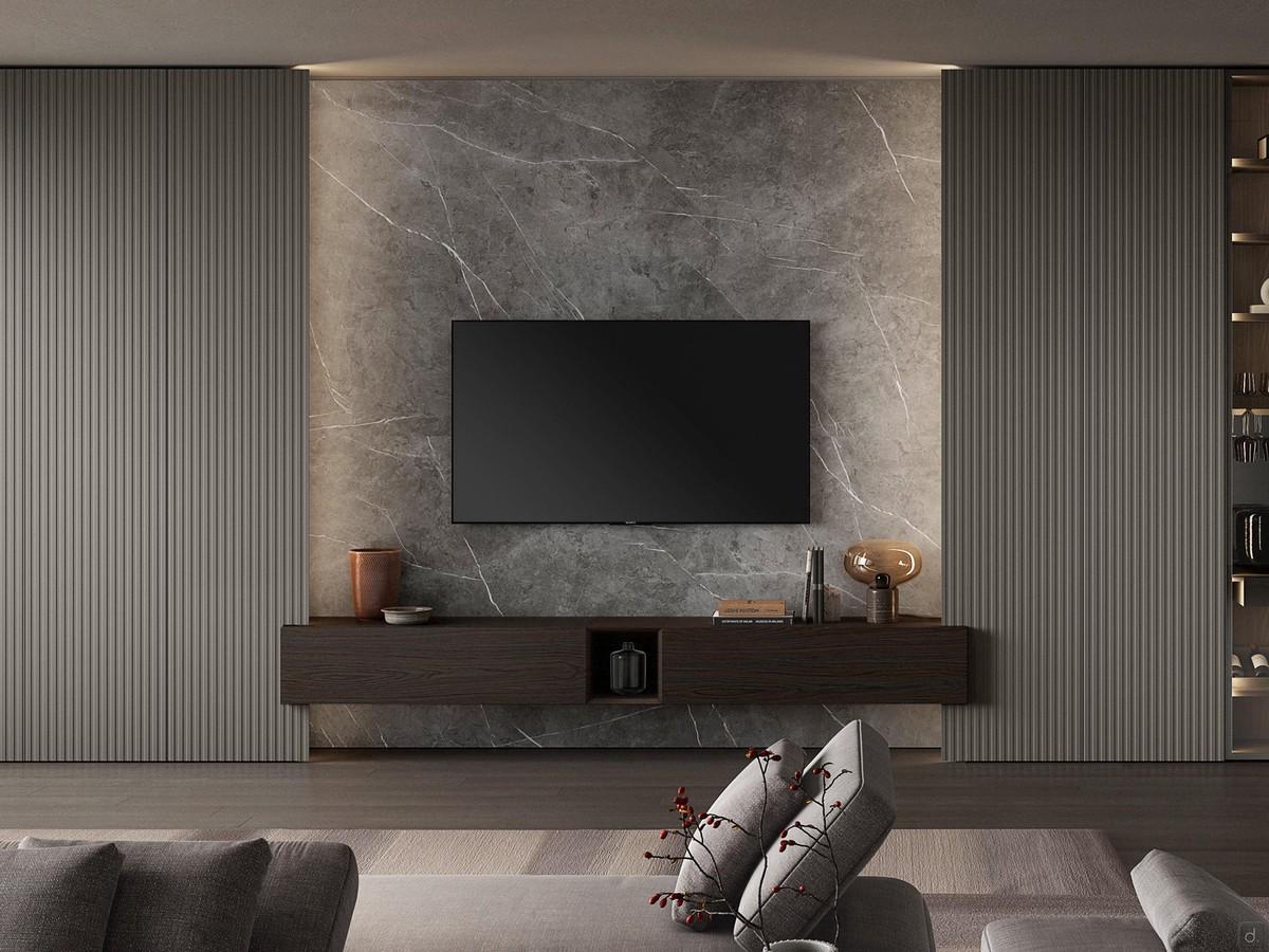 Parete tv con boiserie e colonne laterali Lounge