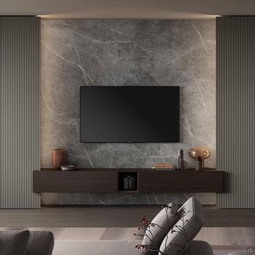 Parete tv con boiserie e colonne laterali Lounge