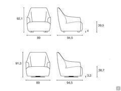 Poltrona imbottita con braccioli Layla - Schema Dimensionale