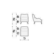 Schema tecnico poltrona con braccioli sagomati Mabel